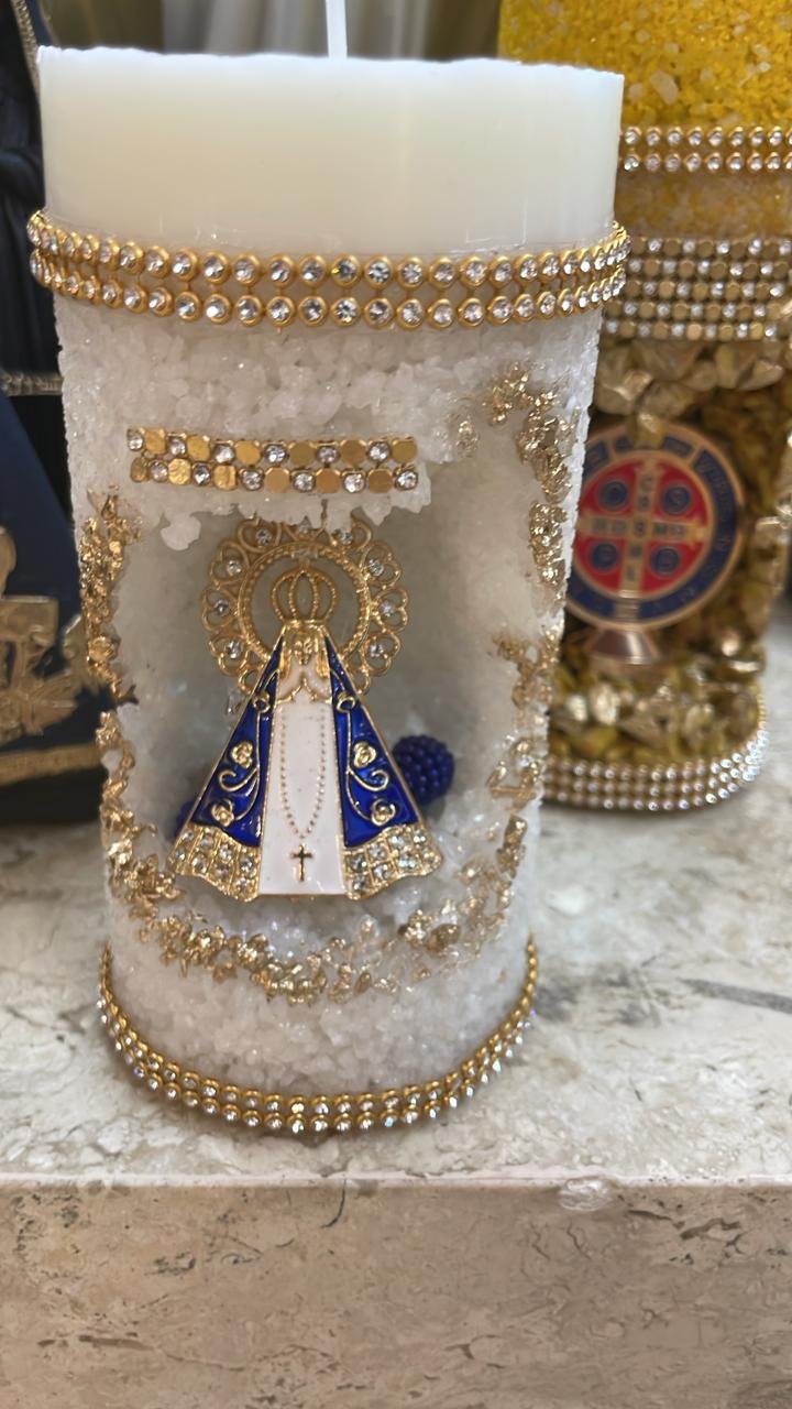 Vela oratória refil branca com Nossa Senhora Aparecida